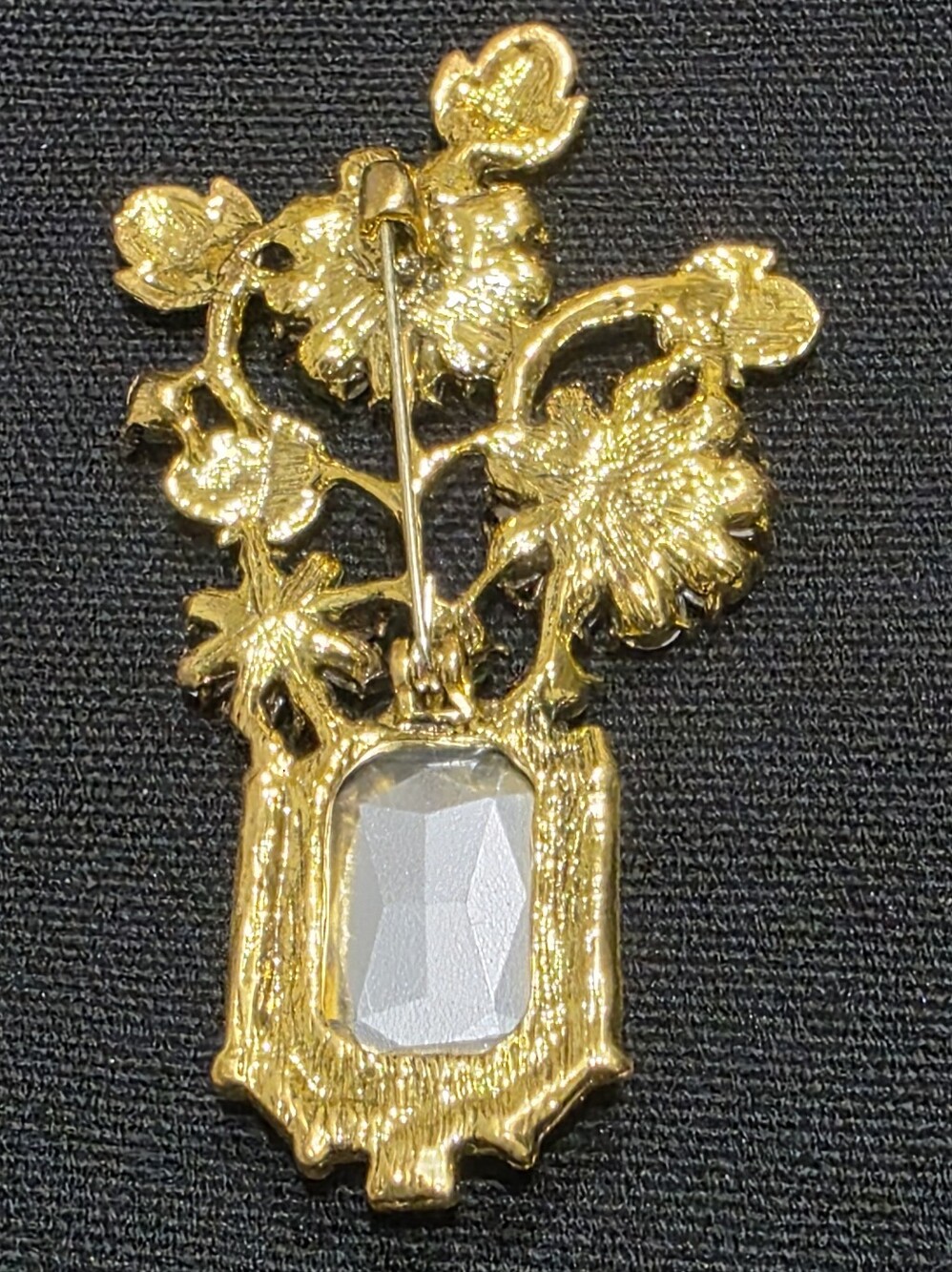 Floral Pink and Green Crystal Brooch Pin - Picture 2 of 3